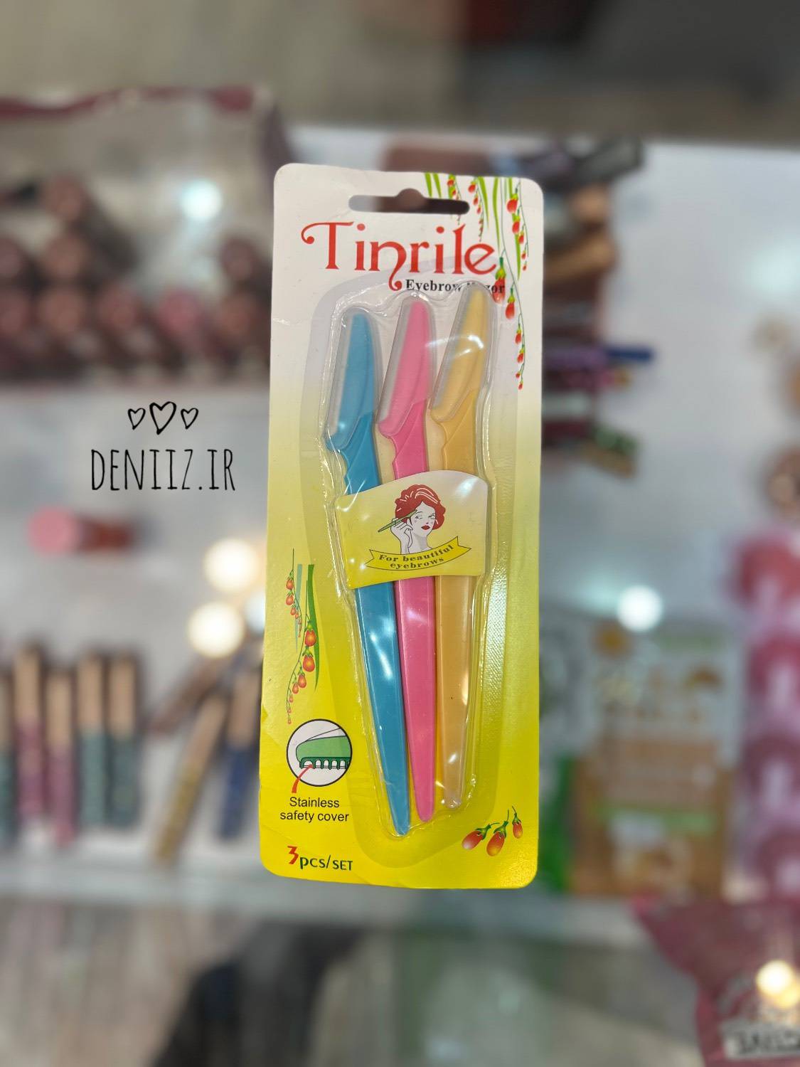 تیغ اصلاح ابرو و صورت تین‌رایل (Tinrile) – ست ۳ عددی رنگی، ایمن، لایه‌بردار ملایم